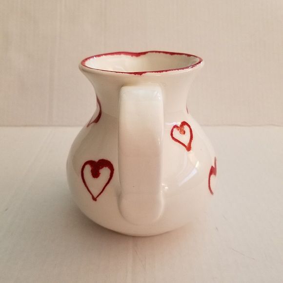 Mancer Valentine’s Day Hand Painted White Pitcher Red Hearts  5" Tall Italy - Picture 4 of 6